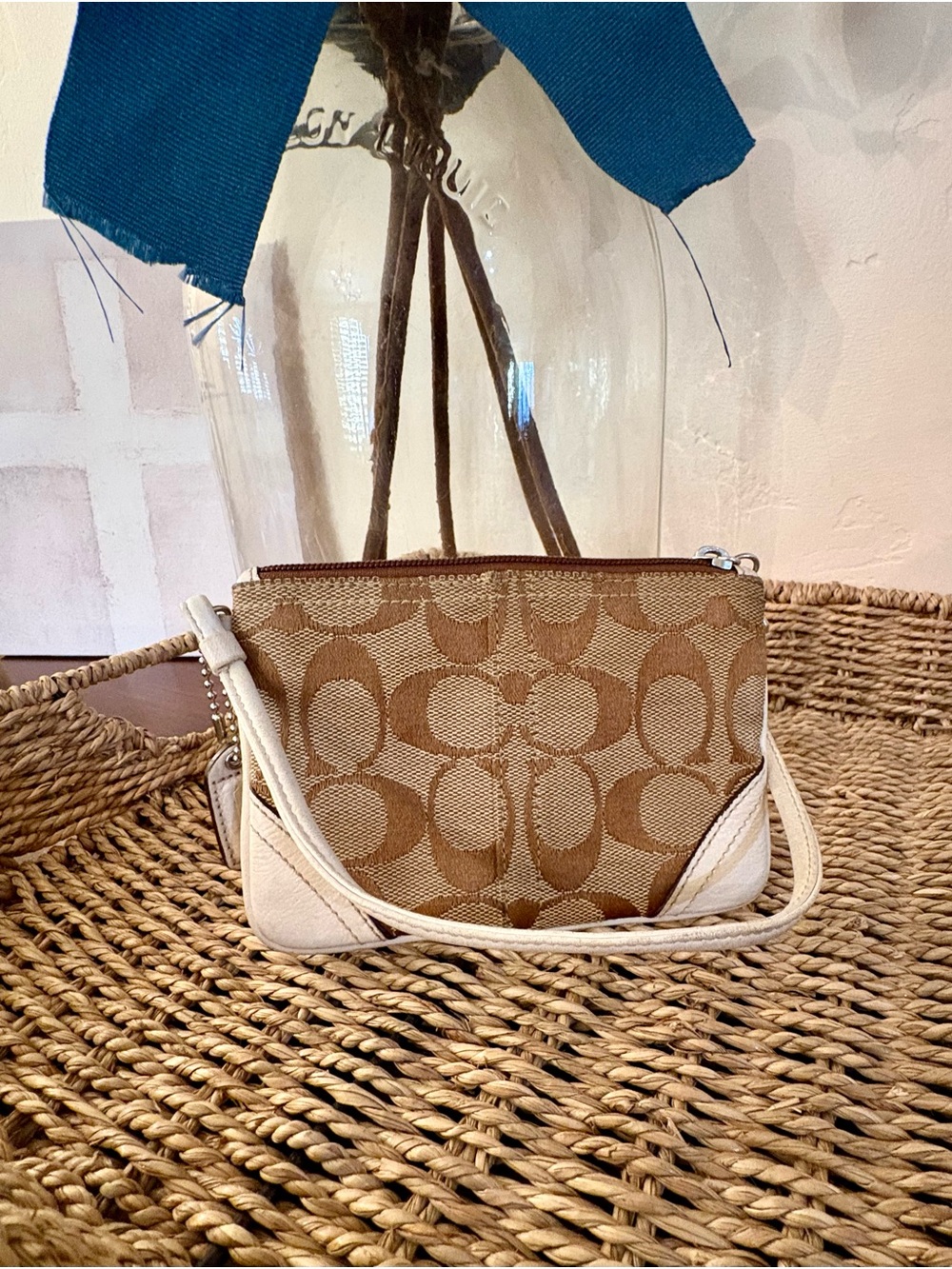 Vintage Coach Signature Canvas Crossbody in Khaki and Chalk